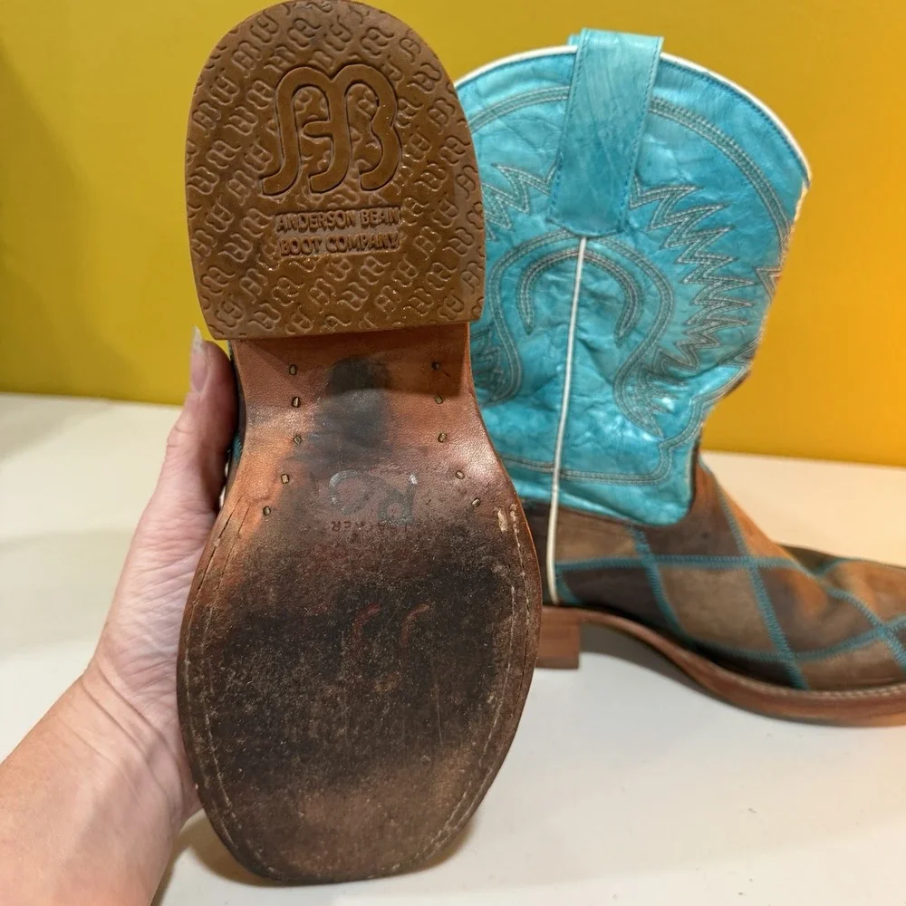 Anderson Bean Kids Turquoise And Brown Horse Power Boots K1055 – Youth Size 3
